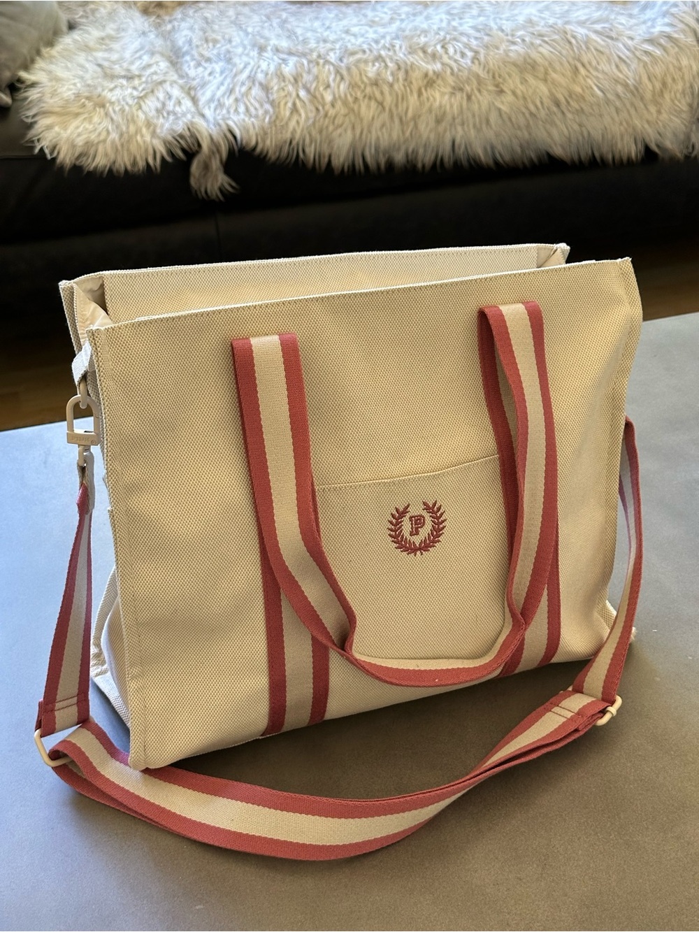 Like New - Victoria's Secret PINK Campus Style Canvas Tote with Long Strap